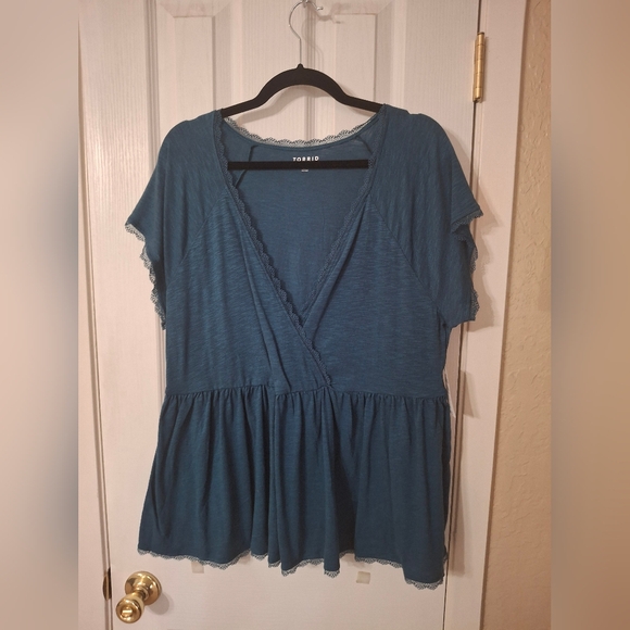 Torrid Blue Surpice Babydoll Knit Top - Picture 2 of 4